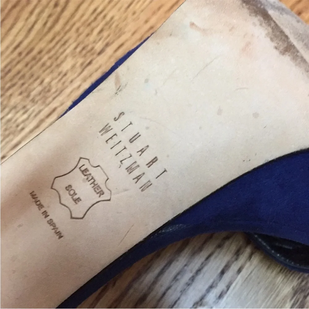 Stuart Weitzman Blue Suede Platform Heels 7.5 Made in Spain Lace-Up Stiletto